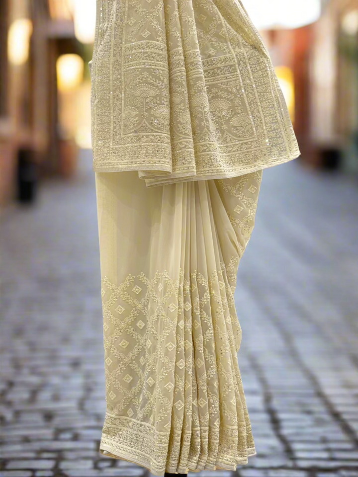 Ivory Georgette Saree