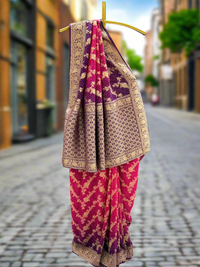 Royal Purple & Rani Pink Bandhani Georgette Saree