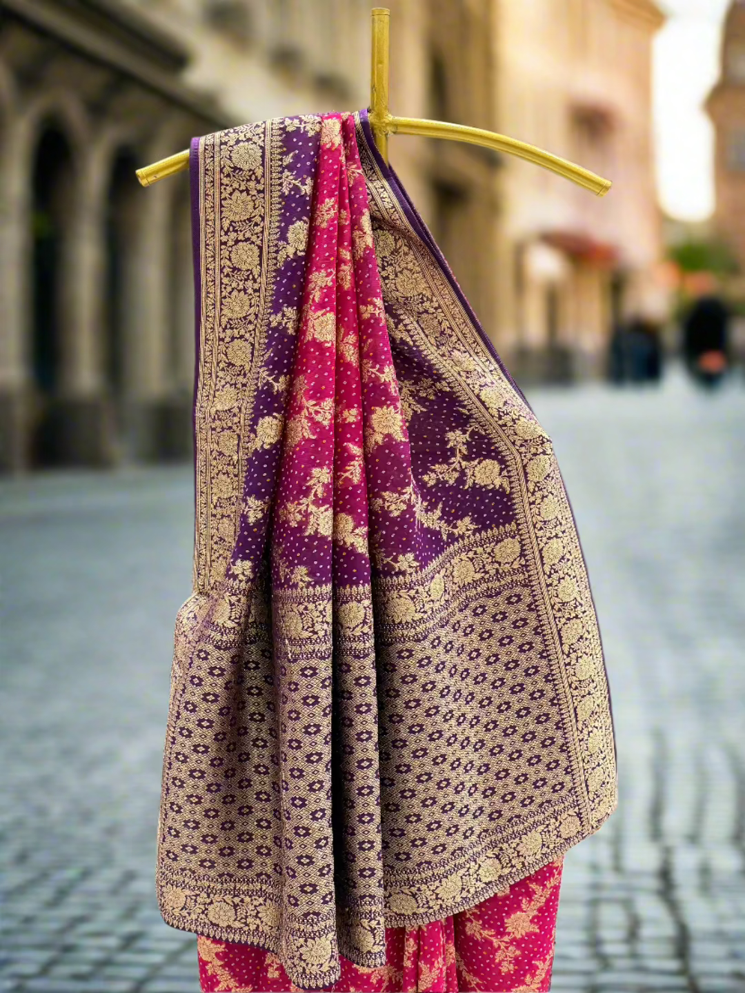 Royal Purple & Rani Pink Bandhani Georgette Saree