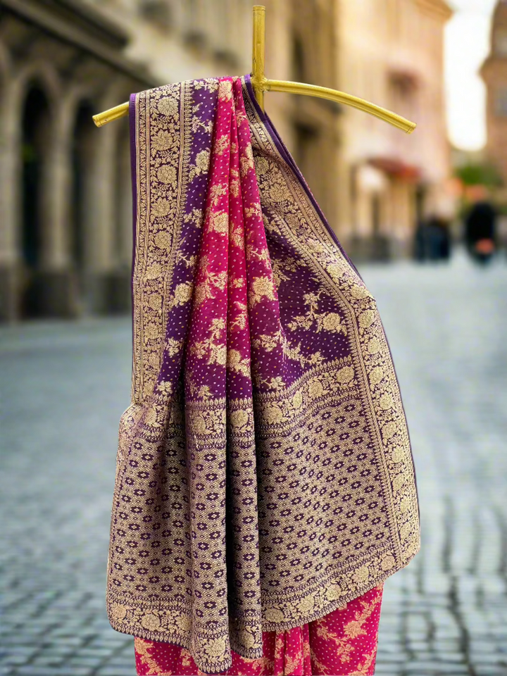Royal Purple & Rani Pink Bandhani Georgette Saree
