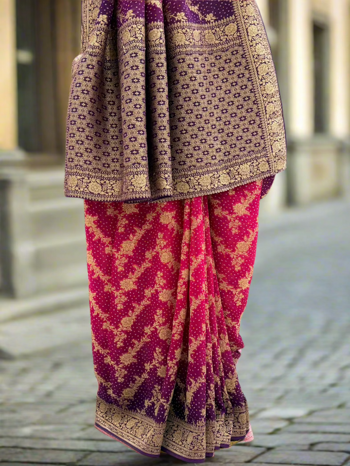 Royal Purple & Rani Pink Bandhani Georgette Saree