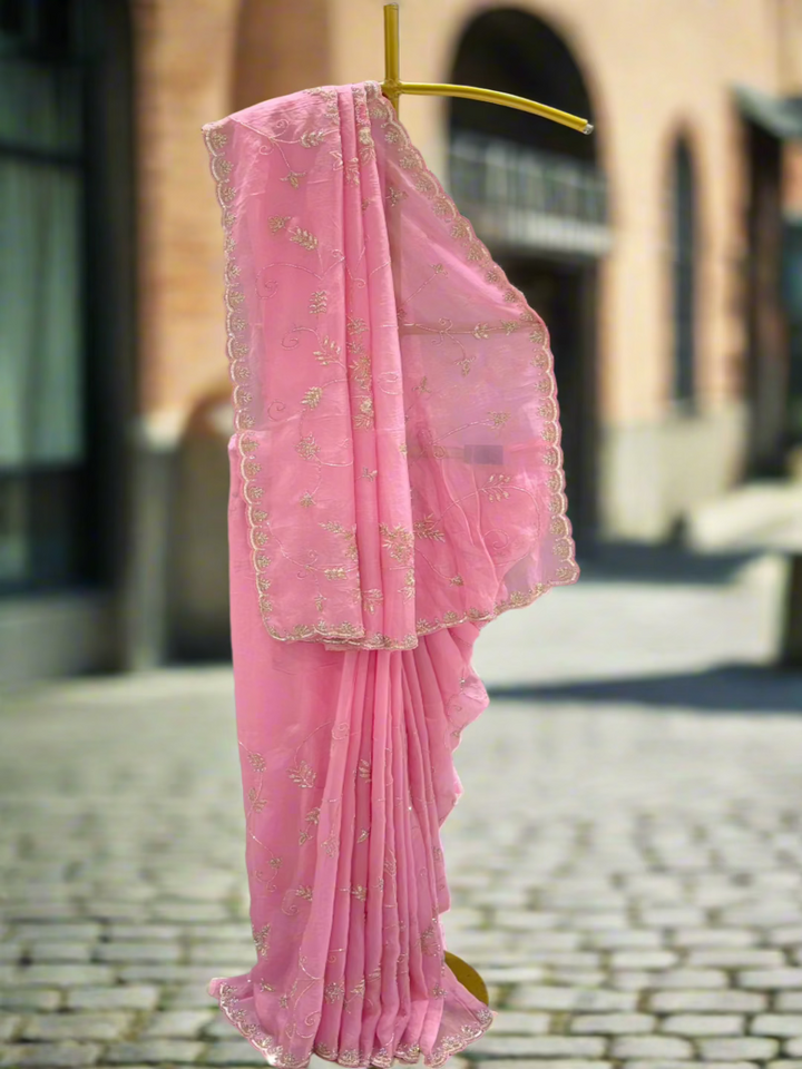 Baby Pink Organza Saree