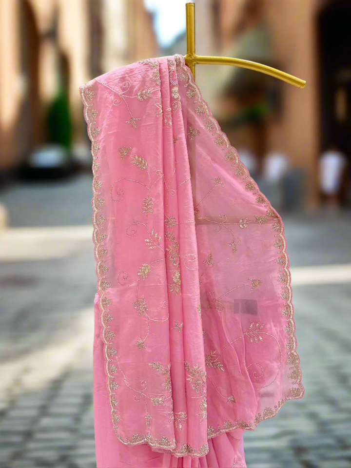 Baby Pink Organza Saree