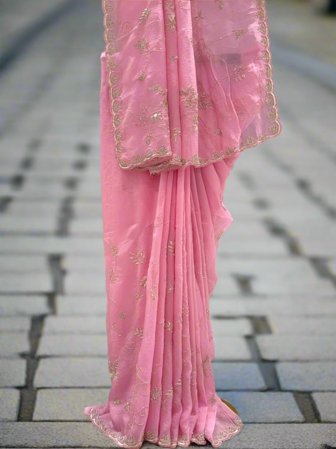 Baby Pink Organza Saree