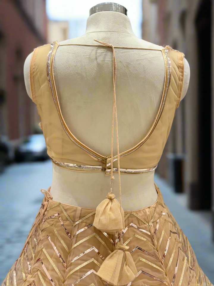 Champagne Gold Striped Lehenga Set
