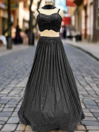 Black Sequinned Lehenga Set