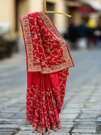Red Crepe Saree