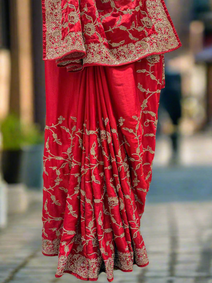Red Crepe Saree