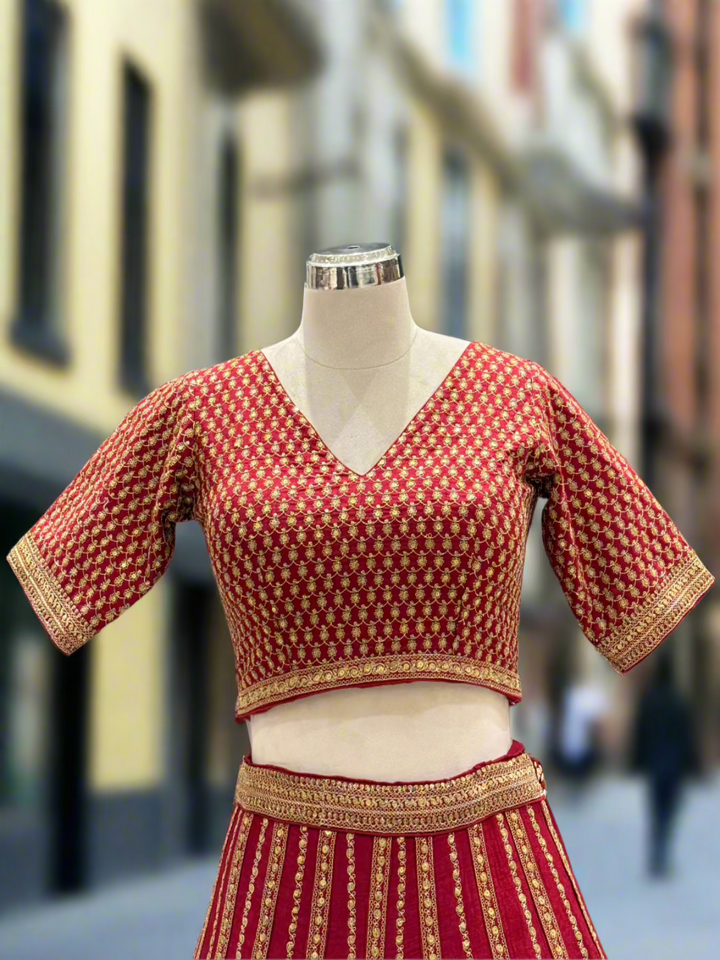 Maroon and Gold Readymade Lehenga Set