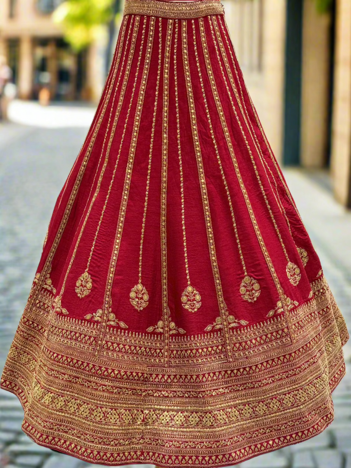 Maroon and Gold Readymade Lehenga Set