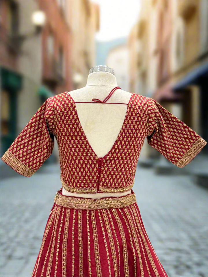 Maroon and Gold Readymade Lehenga Set