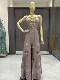 Taupe Embroidered Jumpsuit