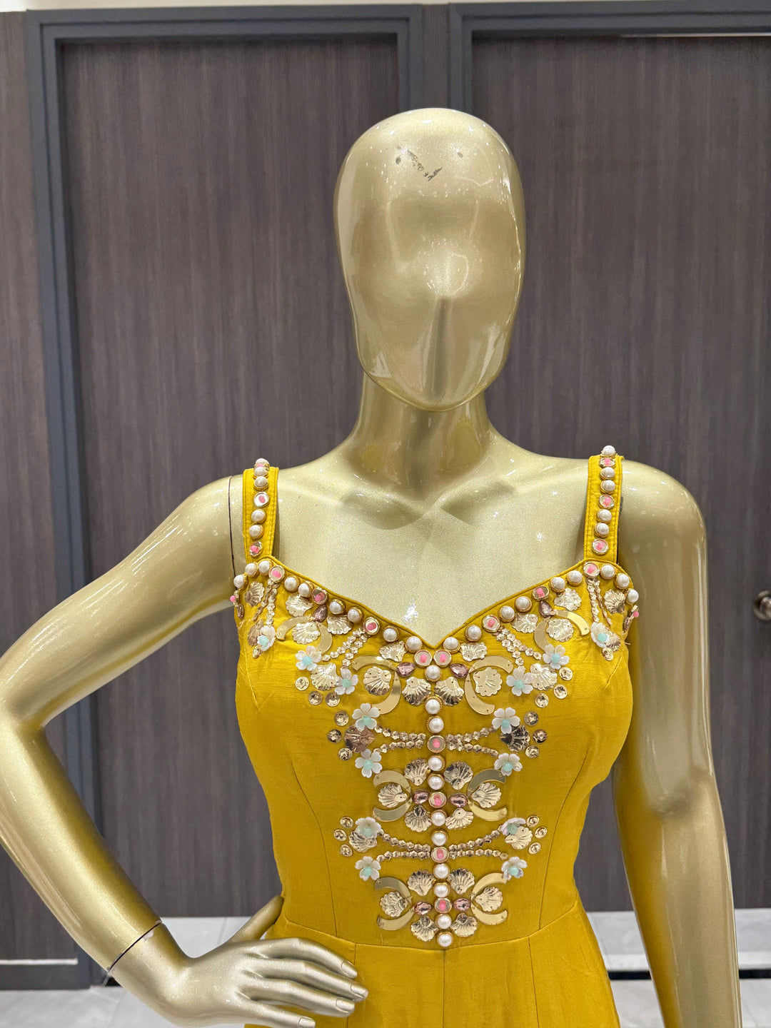 Mustard Yellow Embroidered Jumpsuit