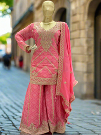 Pink Crepe Readymade Sharara Set