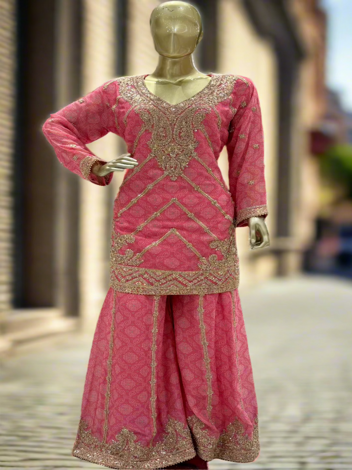 Pink Crepe Readymade Sharara Set