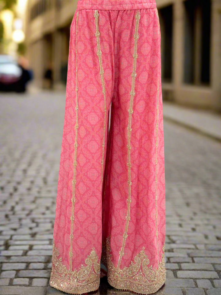 Pink Crepe Readymade Sharara Set