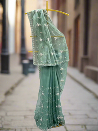 Seafoam Green Tissue Saree