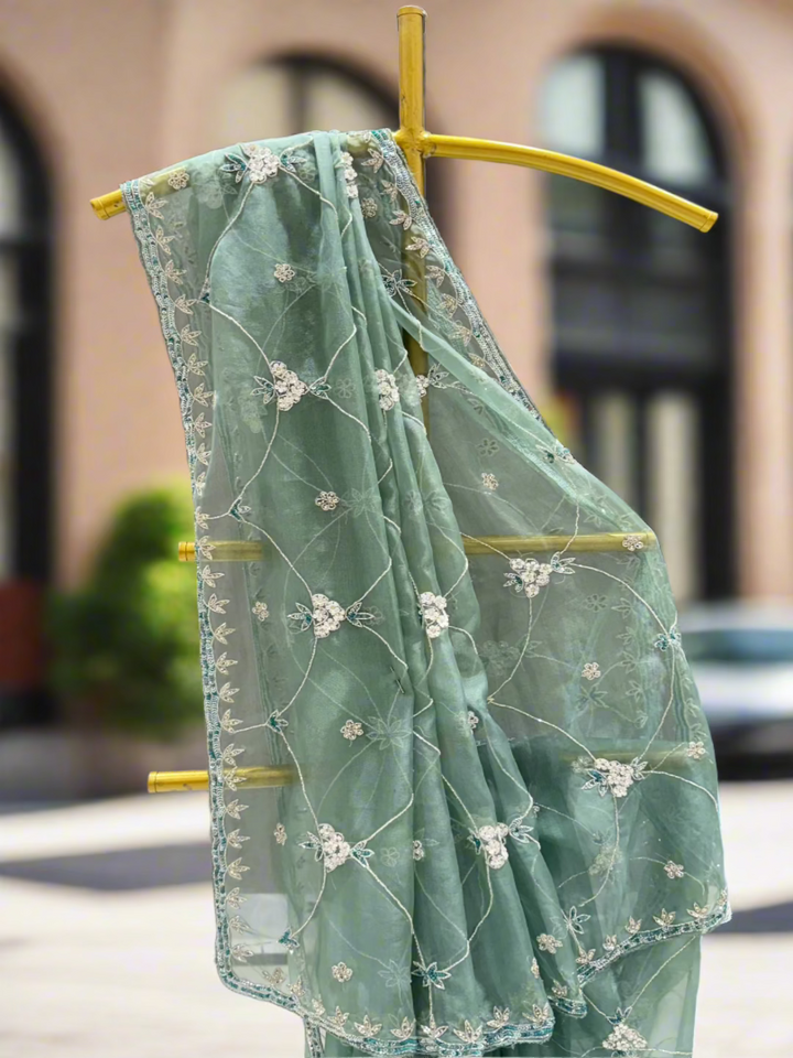 Seafoam Green Tissue Saree