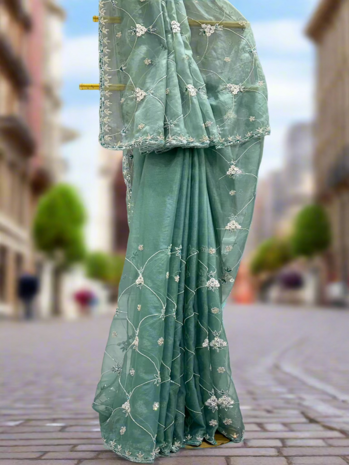 Seafoam Green Tissue Saree