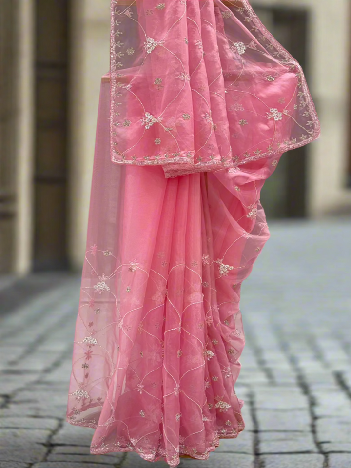 Baby Pink Tissue Saree