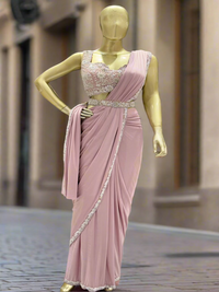 Mauve Ruffled Pre-Stitched Saree