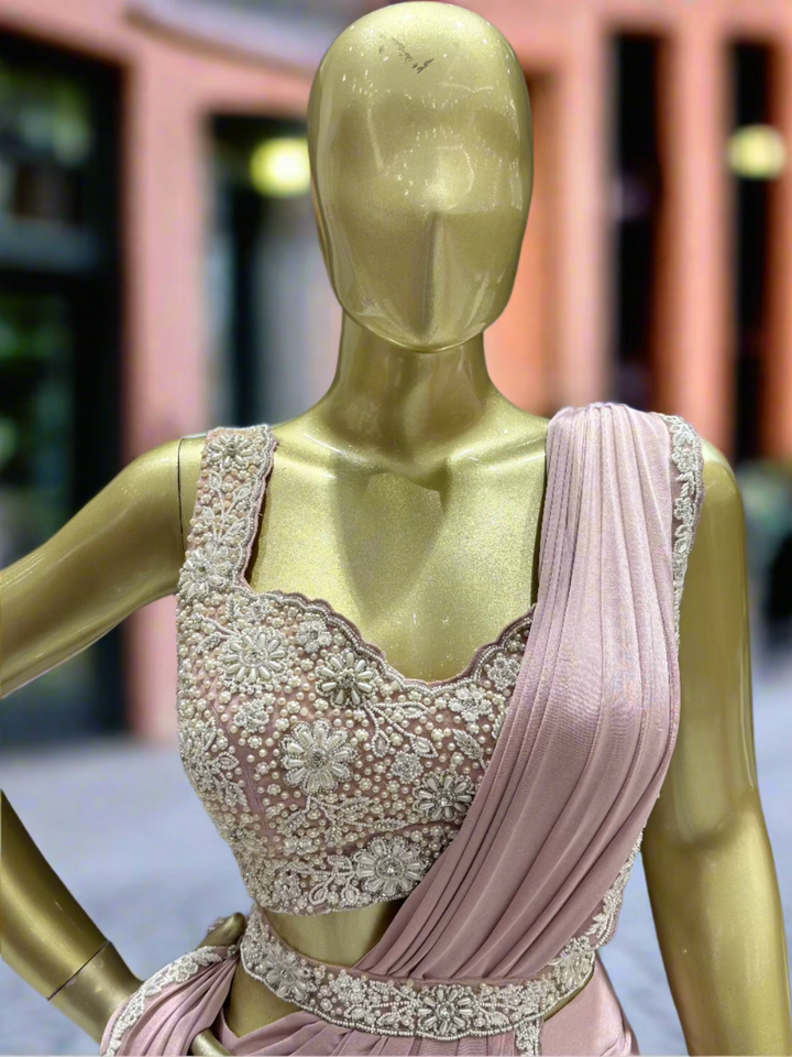 Mauve Ruffled Pre-Stitched Saree