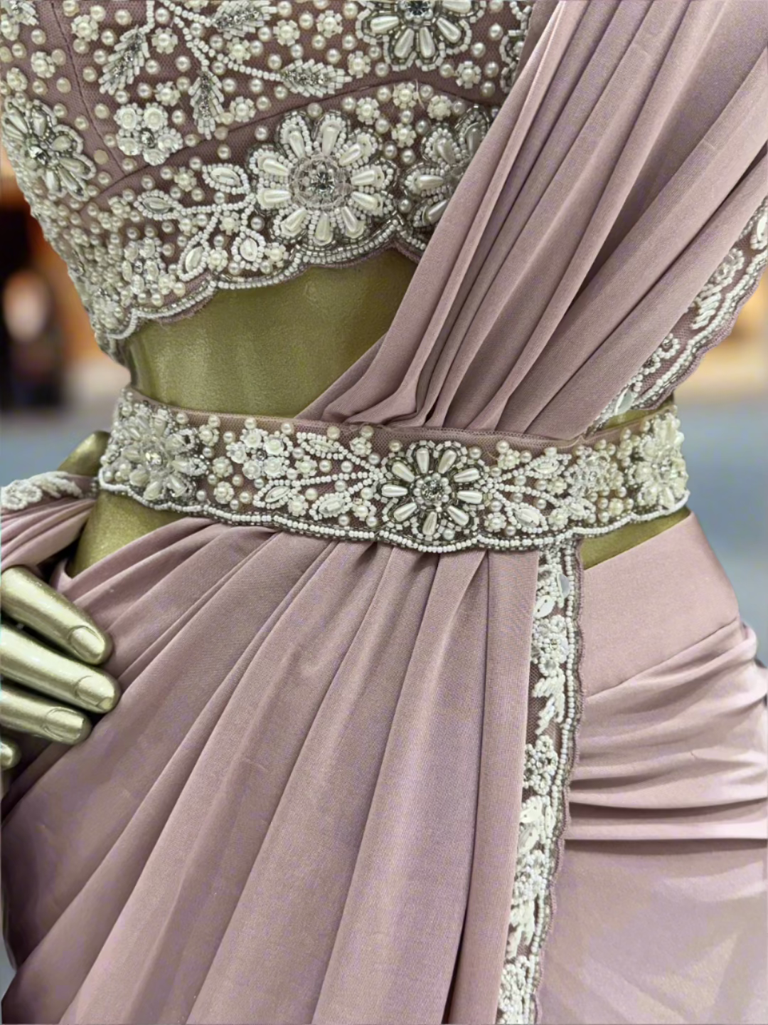 Mauve Ruffled Pre-Stitched Saree