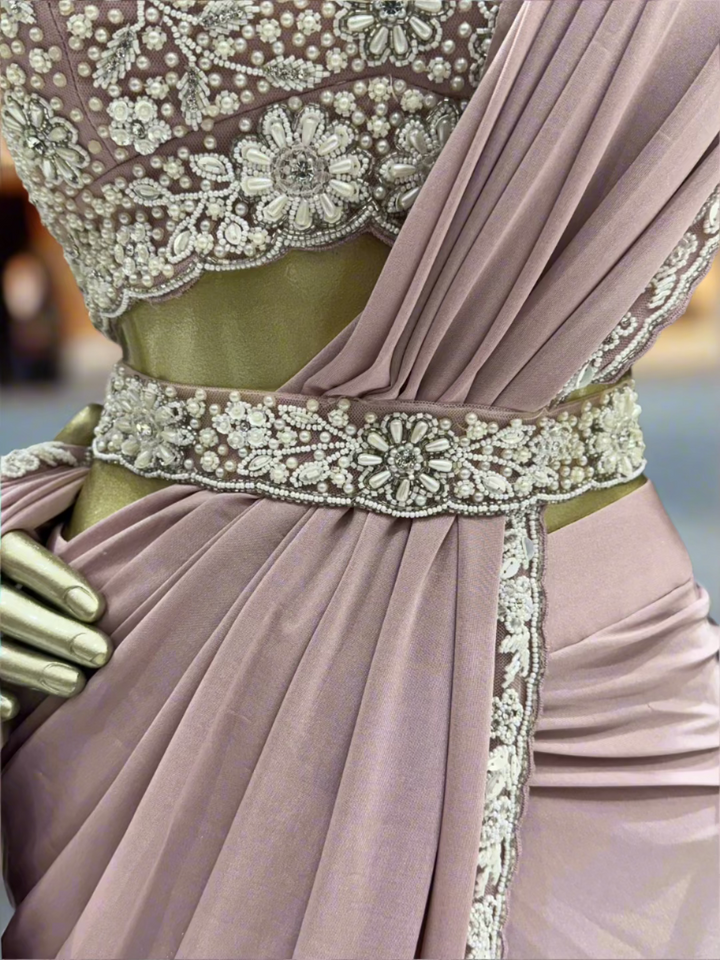 Mauve Ruffled Pre-Stitched Saree