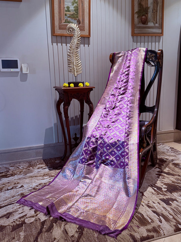 Banarasi Silk Saree with Golden Zari Jaal Work & Rich Traditional Zari Border