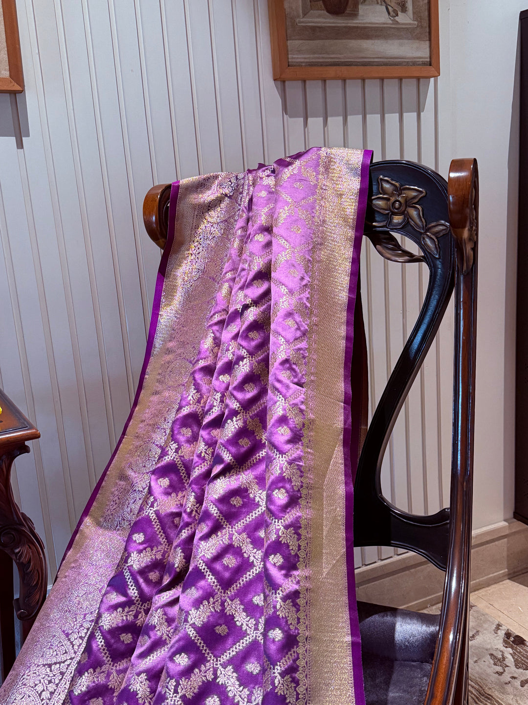 Banarasi Silk Saree with Golden Zari Jaal Work & Rich Traditional Zari Border