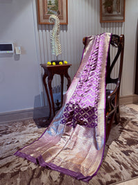 Banarasi Silk Saree with Golden Zari Jaal Work & Rich Traditional Zari Border