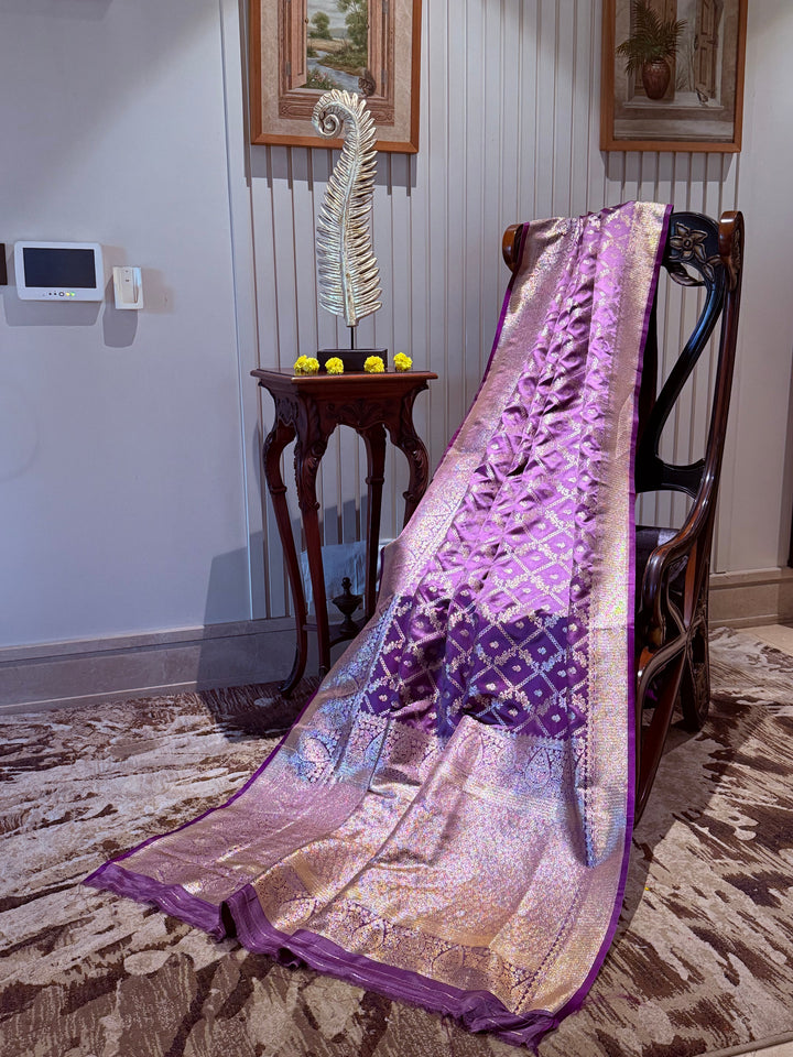 Banarasi Silk Saree with Golden Zari Jaal Work & Rich Traditional Zari Border