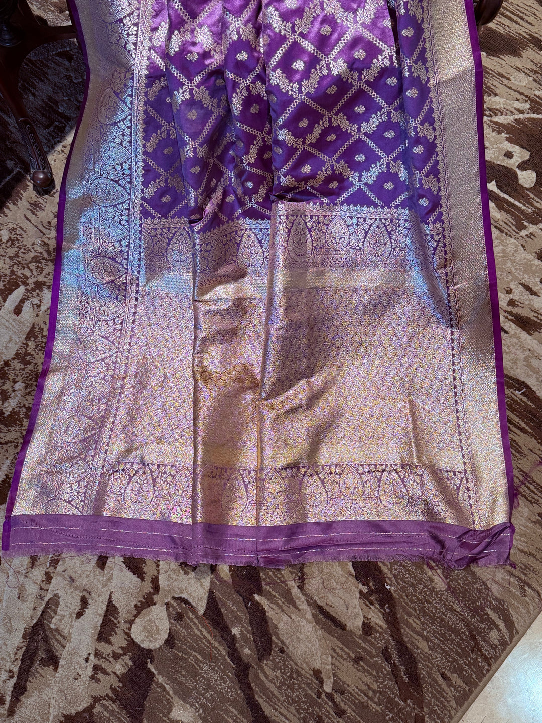 Banarasi Silk Saree with Golden Zari Jaal Work & Rich Traditional Zari Border