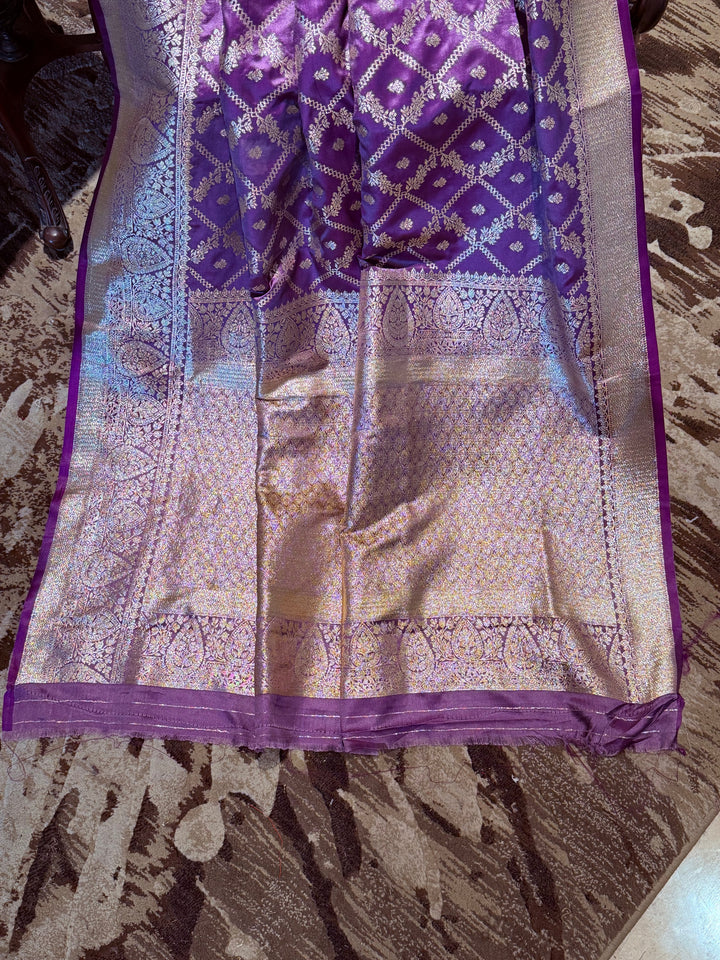 Banarasi Silk Saree with Golden Zari Jaal Work & Rich Traditional Zari Border