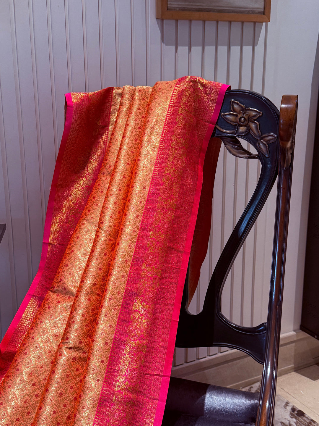 Banarasi Silk Saree with Gold Zari Geometric Butis & Ornate Zari Border