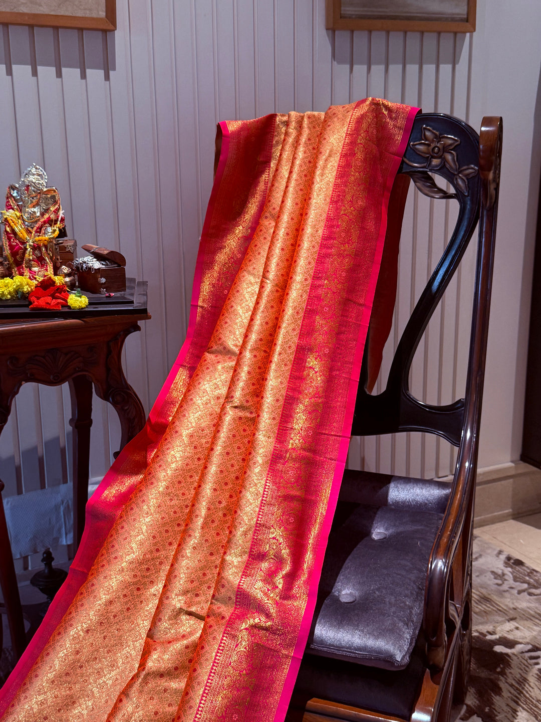 Banarasi Silk Saree with Gold Zari Geometric Butis & Ornate Zari Border