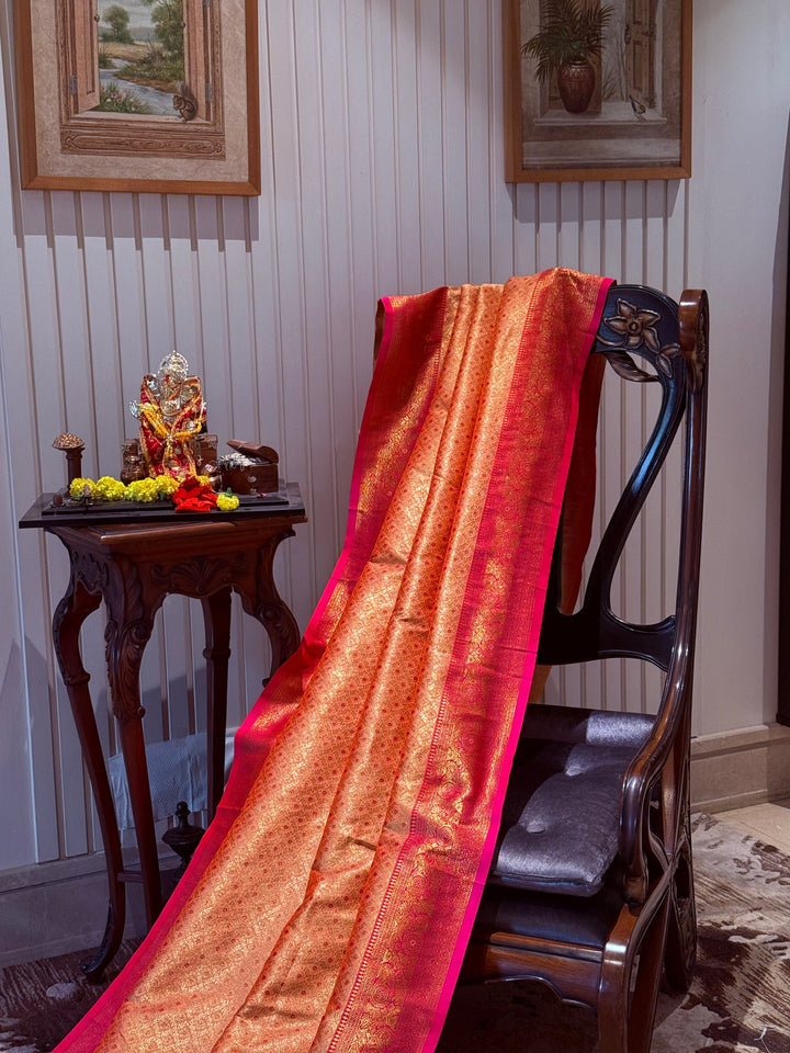 Banarasi Silk Saree with Gold Zari Geometric Butis & Ornate Zari Border