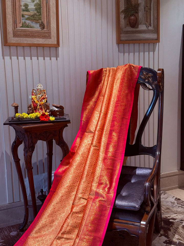 Banarasi Silk Saree with Gold Zari Geometric Butis & Ornate Zari Border