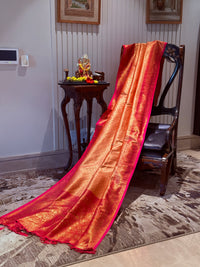 Banarasi Silk Saree with Gold Zari Geometric Butis & Ornate Zari Border