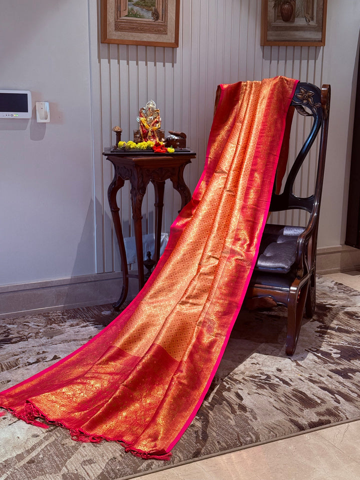 Banarasi Silk Saree with Gold Zari Geometric Butis & Ornate Zari Border