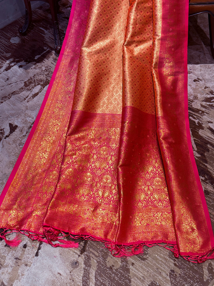 Banarasi Silk Saree with Gold Zari Geometric Butis & Ornate Zari Border