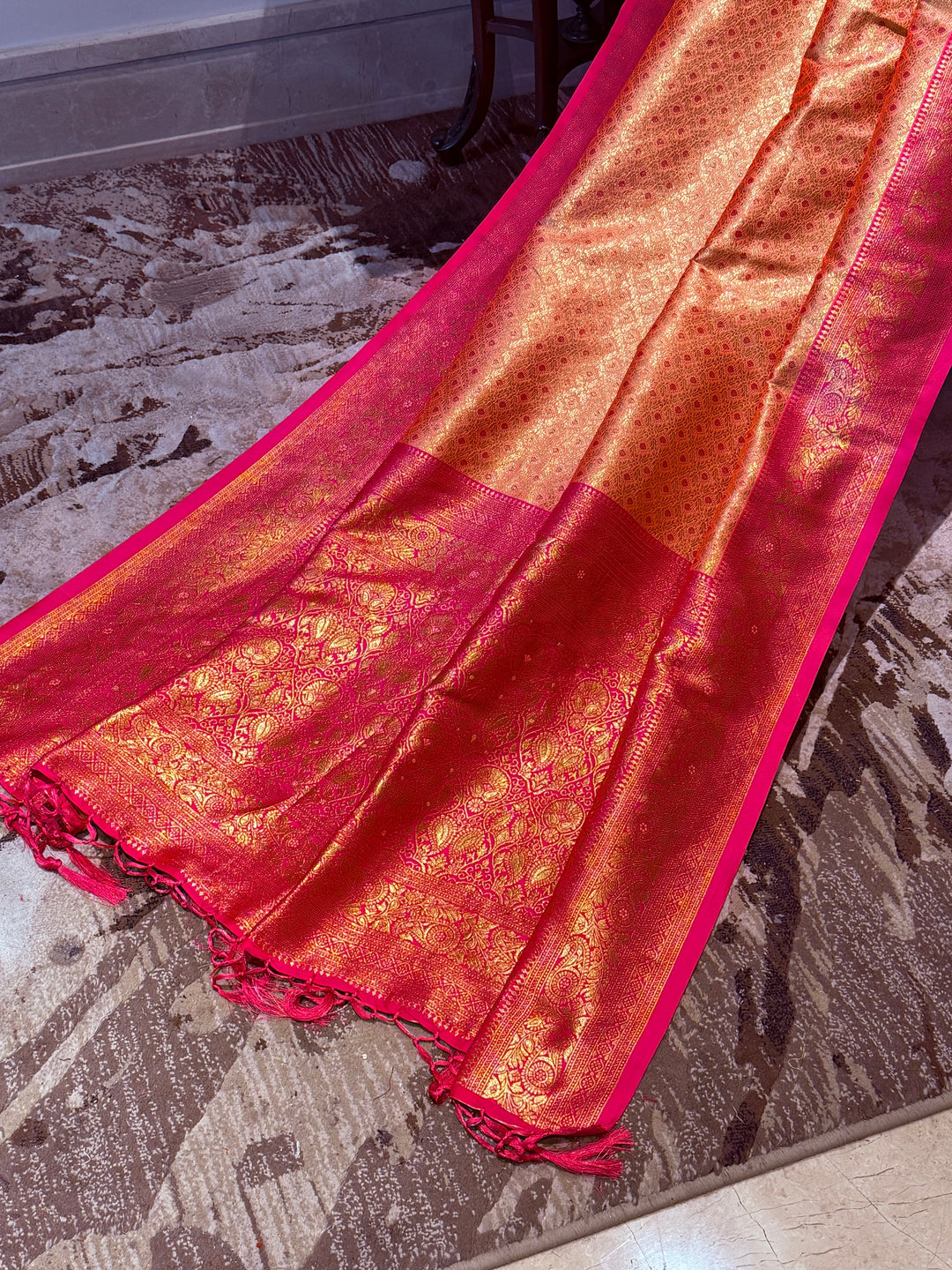 Banarasi Silk Saree with Gold Zari Geometric Butis & Ornate Zari Border