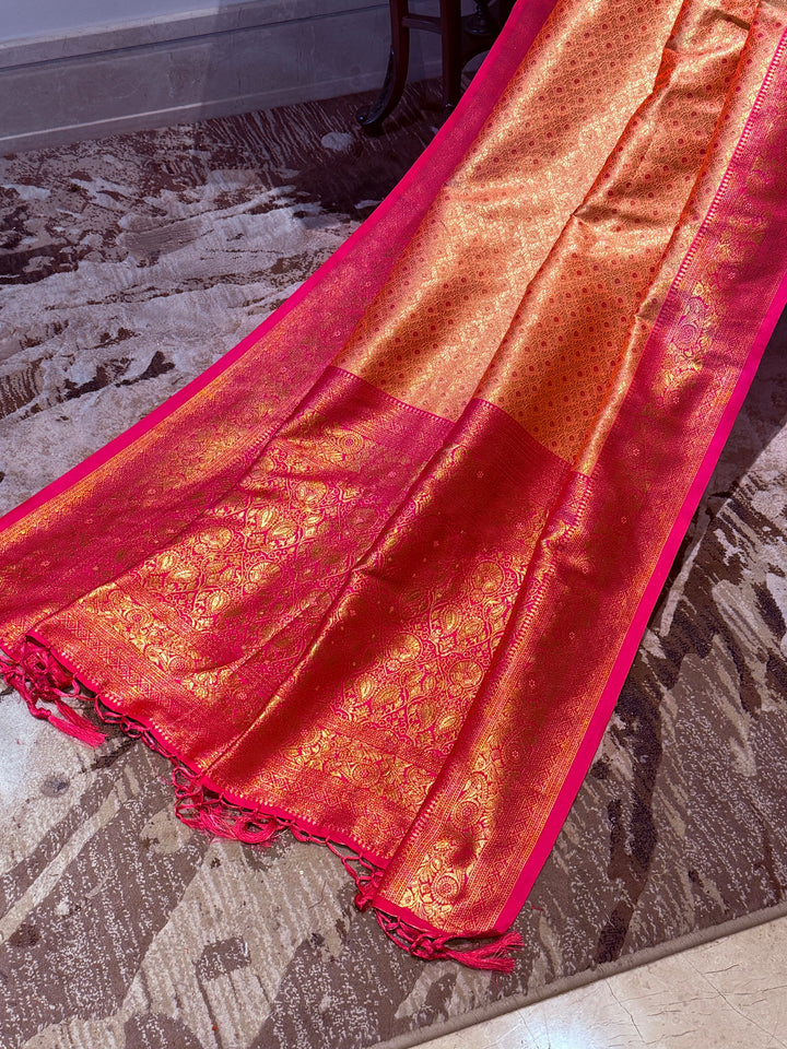 Banarasi Silk Saree with Gold Zari Geometric Butis & Ornate Zari Border