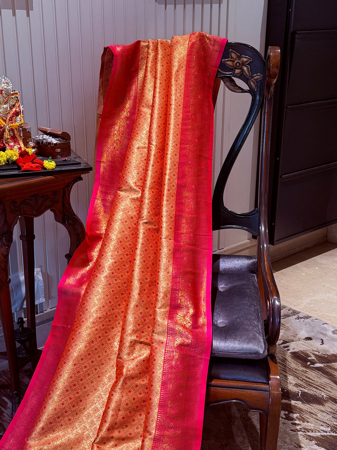 Banarasi Silk Saree with Gold Zari Geometric Butis & Ornate Zari Border
