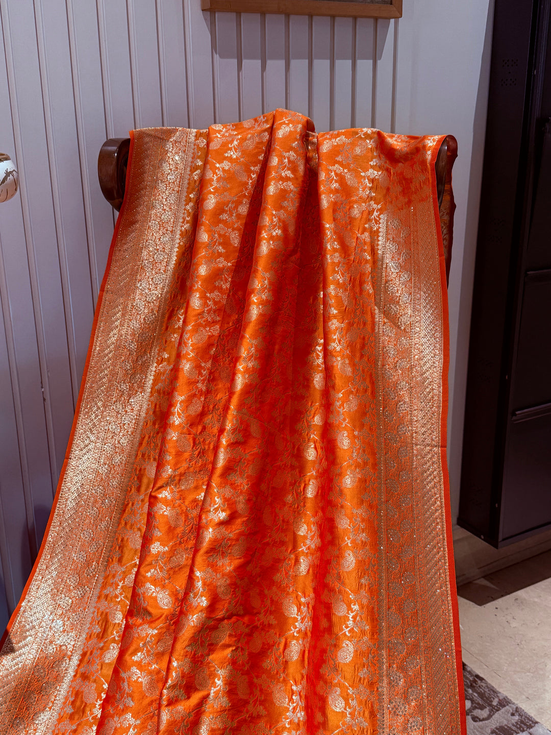 Banarasi Silk Saree with Gold Zari All-Over Floral Jaal & Broad Zari Border