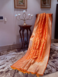 Banarasi Silk Saree with Gold Zari All-Over Floral Jaal & Broad Zari Border