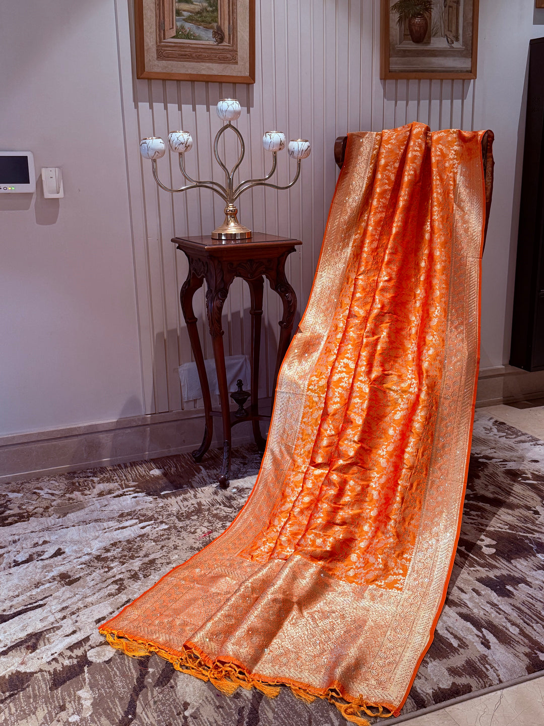 Banarasi Silk Saree with Gold Zari All-Over Floral Jaal & Broad Zari Border