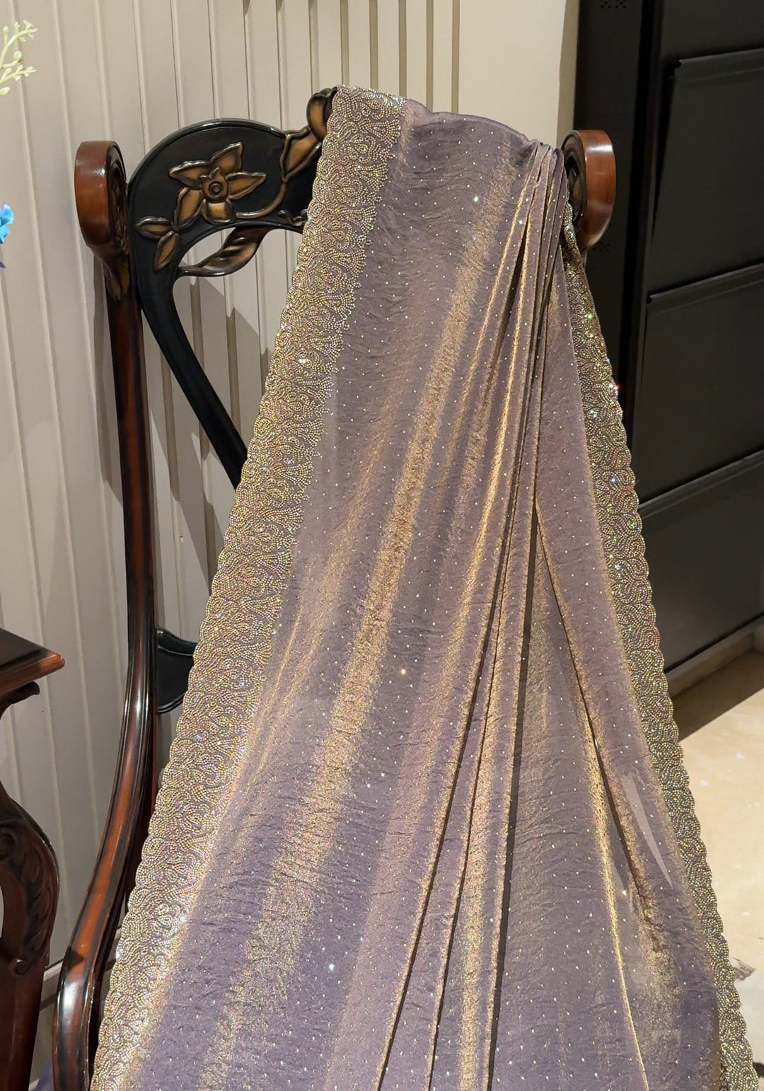 Shimmer Saree with All-Over Sparkle, Heavy Sequin Handwork Scallop Border