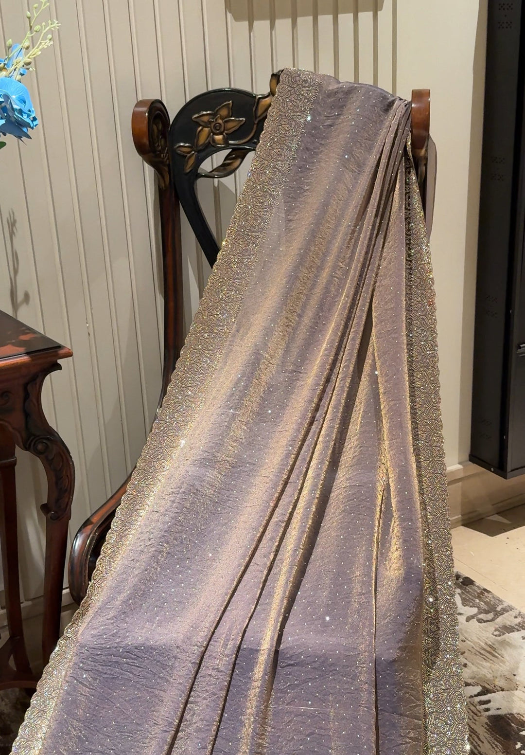 Shimmer Saree with All-Over Sparkle, Heavy Sequin Handwork Scallop Border