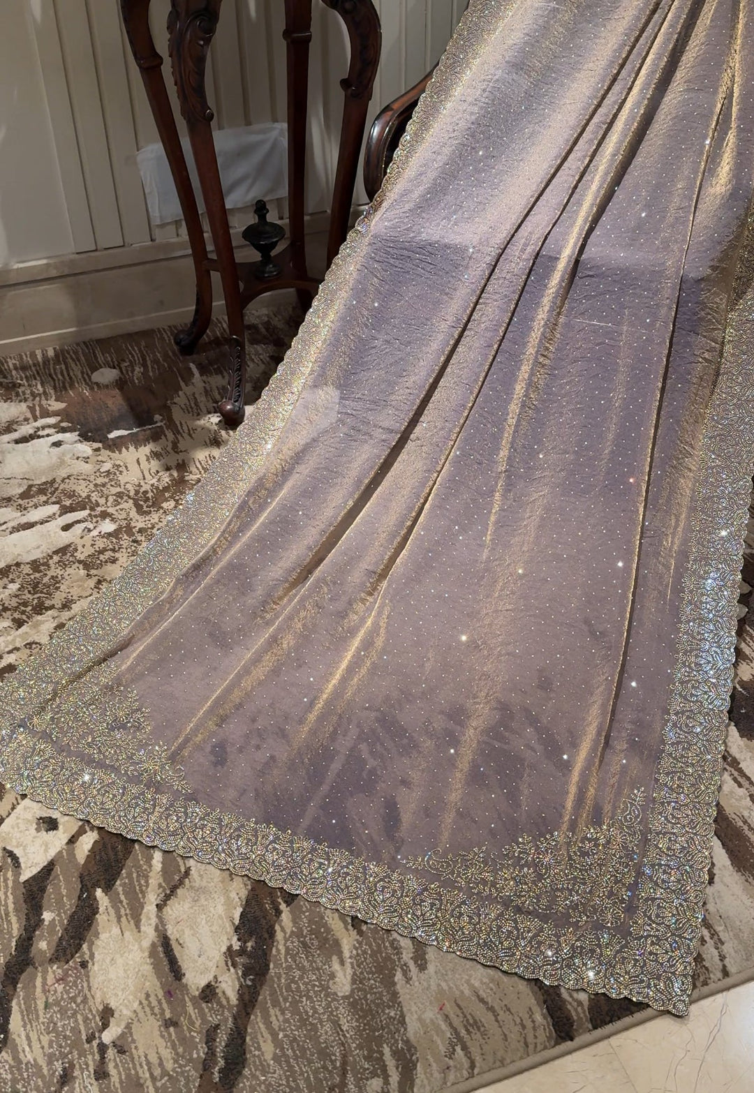 Shimmer Saree with All-Over Sparkle, Heavy Sequin Handwork Scallop Border